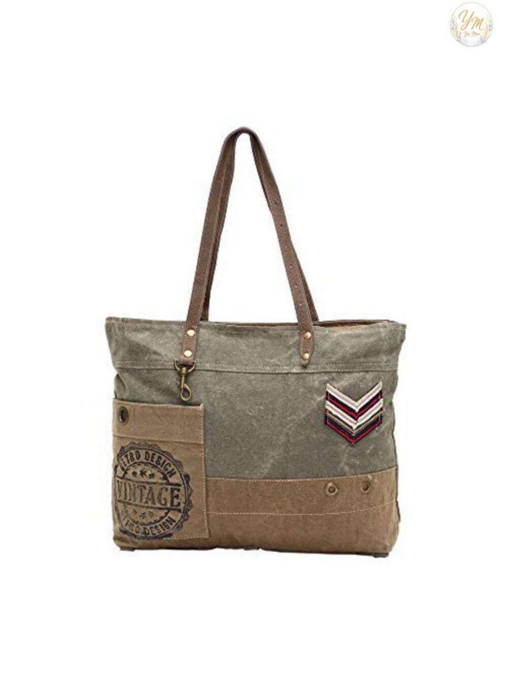 Vintage Canvas Leather Tote Purse Handmade Buffalo Strap Shoulder Bag